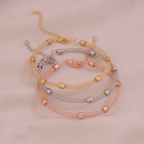Mesh Kette Armbänder Glänzende Metallgeflecht Struktur Verstellbarer Schmuck Für Damen Gold Silber Roségold Modeaccessoire