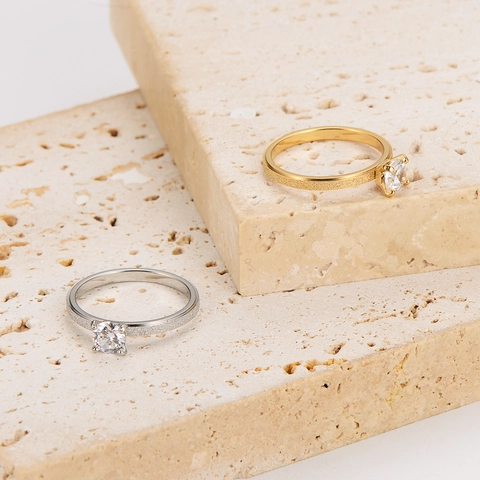 Anello Minimalista in Acciaio Inossidabile Smerigliato Con Zirconia Singola per Donna Uomo Coppia Matrimonio Gioielli da Dito