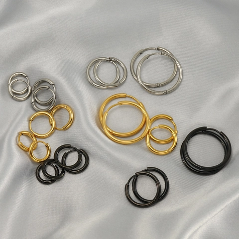 Minimalist Stainless Steel Hoop Earrings 18K Gold Plated Geometric Huggie Jewelry For Men Women Unisex Punk Style