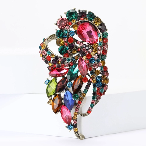 Große Legierung Strass Glas Kristall Brosche Vintage Übertrieben Luxus Anzug Mantel Schmuck Pin Für Damen Elegant