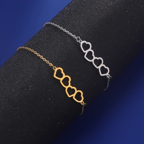 Bracciale In Acciaio Inossidabile Semplice Moda Per Donna Quattro Cuori Cavi Collegati Catena A Maglie Gioielli Regolabili