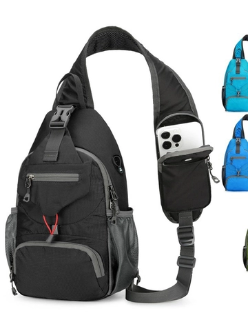 Bolso Bandolera Hombre Exterior Impermeable Nylon Bolso De Pecho Multi-Bolsillo Con Bolsa Para Teléfono Y Orificio Para Auriculares