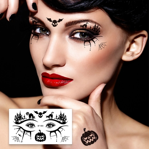 Adesivi Per Tatuaggi Temporanei Trucco Occhi Halloween Impermeabile Ragno Ragnatela Pipistrello Viso Per Cosplay