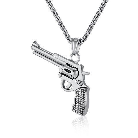 Revolver Pistol Pendant Necklace Stainless Steel Hip Hop Punk Jewelry For Men Cool Retro Individual Fashion Accessory