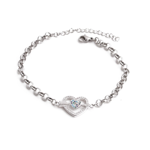 Bracciale A Cuore In Acciaio Inossidabile Zircone Incastonato In Rame Freccia Nel Cuore Catena Regolabile Donne