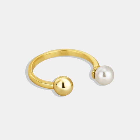 Anello Aperto In Ottone Placcato Oro Minimalista Sfera In Metallo Geometrica E Perla Artificial Gioielli Per Dita Regolabili Donna