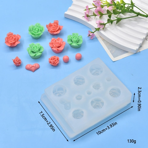 Rose Flower Heart Sphere Silicone Mold Multi Cavity For DIY Soap Candle Resin Fondant Cake Decorating Flexible White Tool