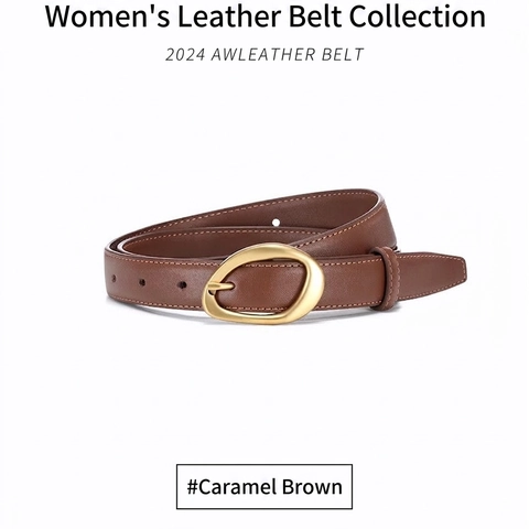 Cintura In Pelle Da Donna Vera Pelle Di Vacchetta Lega Solida Fibbia Dorata Irregolare Moda Pendolare Accessorio Versatile