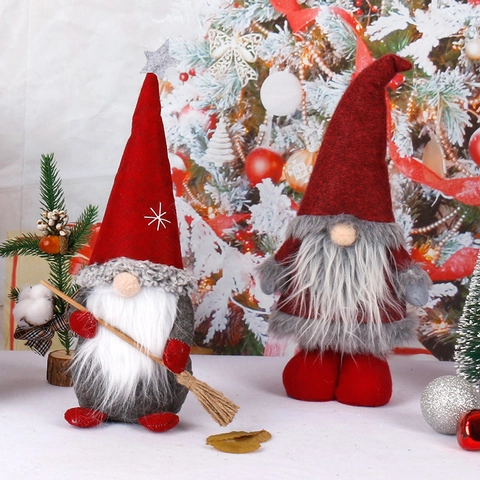 Gnome De Noël Figurine Poupée En Peluche Père Noël Sans Visage Tissu Feutre Long Bonnet Rouge Décor De Table Fête