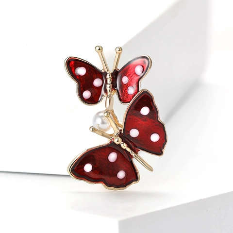 Broche Papillon Émail Alliage Avec Künstliche Perle Pois Insecte Épingle À Revers Femmes Costume Manteau Bijoux De Mode
