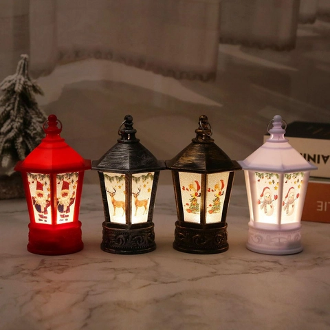 Christmas Decorative Lantern LED Night Light Hexagonal Plastic Retro Hanging Ornament For Tabletop Holiday Atmosphere