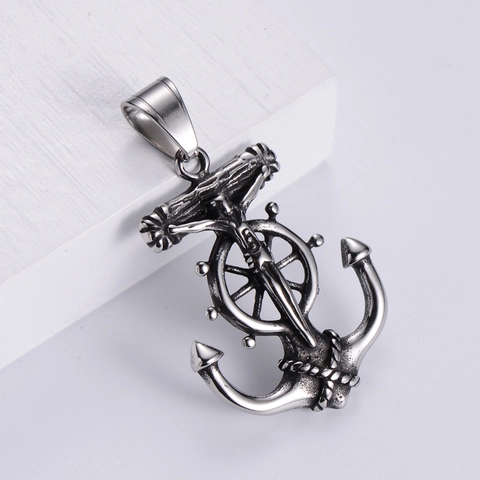 Collana Pendente Ancora Timone Croce Vichinga Vintage Acciaio Inossidabile 304 Nordico Pirata Punk Gioielli Religiosi Uomo