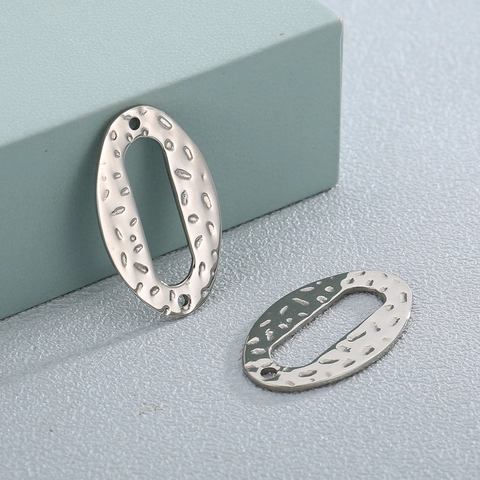 Irregular Oval Pendant Hammered Texture Stainless Steel DIY Jewelry Finding Connector Accessory For Necklace Bracelet Making