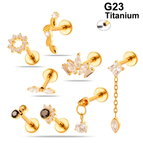 G23 Titanium Labret Lipring Oorkraakbeen Stud Zirkoon Intern Schroefdraad Lichaam Piercing Sieraden Voor Vrouwen Mode