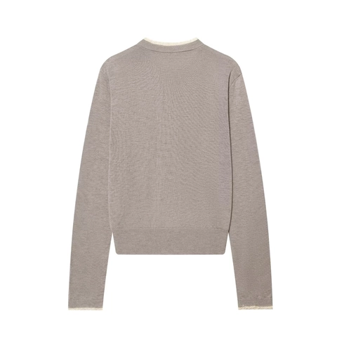 Women Knitted Cardigan Cotton Polyester Blend Lace Trim Round Neck Single Breasted Long Sleeve Sweater Elegant Solid Top