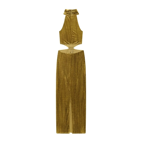 Dames Fluweel Halter Maxi Jurk Elegant Uitsnijding Taille Strass Gesp Bodycon Avondfeest Lange Jurk