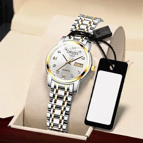 Women Quartz Wrist Watch Elegant Stainless Steel Alloy Waterproof Day Date Calendar Display Business Casual Fashion Lady
