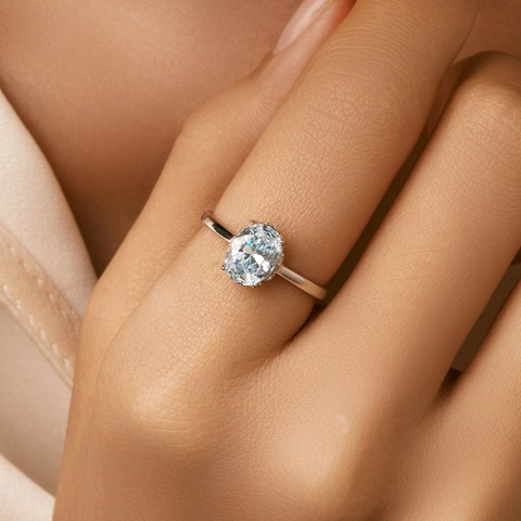 Anello In Argento Sterling 925 Con Zirconia Cubica Blu Chiaro Ovale E Strass Scintillanti Per Donna Gioielli Di Lusso