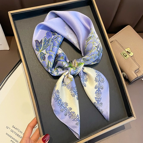 Elegant French Style Genuine Mulberry Satin Square Scarf Floral Peony Print Sophisticated Women Neck Kerchief Fashionable Head Wrap