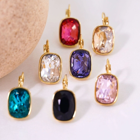 Boucles D Oreilles Pendantes Dormeuses Acier Inoxydable Cristal Rectangulaire Facetté Style Français Élégant Pour Femmes