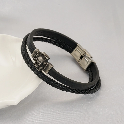 Herren Mehrlagiges Geflochtenes Lederarmband Mit Edelstahl Totenkopf Kreuz Retro Gothic Punk Mode Schmuck