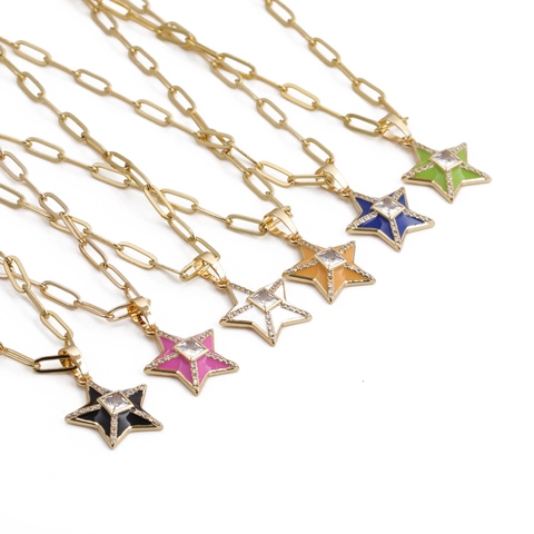 Collana Con Pendente A Stella Rame Smalto Zircone Incastonato Catena A Graffetta Gioielli Moda Hip Hop