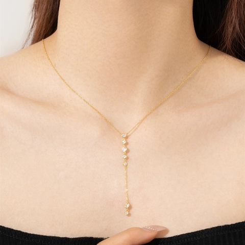 925 Sterling Silver Y-Shaped Necklace For Women Minimalist Dainty Chain With Rhinestone Tassel Pendant Elegant Fashion Jewelry Gift