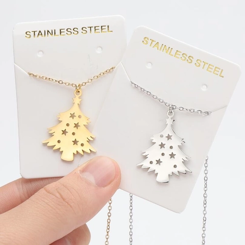 Collar Con Colgante De Árbol De Navidad Acero Inoxidable Estrella Hueca Joyería Geométrica Regalo De Vacaciones Para Mujeres