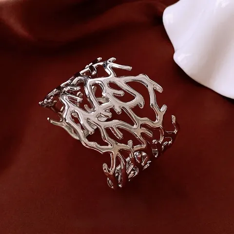 Coral Branch Hollow Out Wide Cuff Bangle Iron Metal Open Adjustable Minimalist Artistic Jewelry For Women