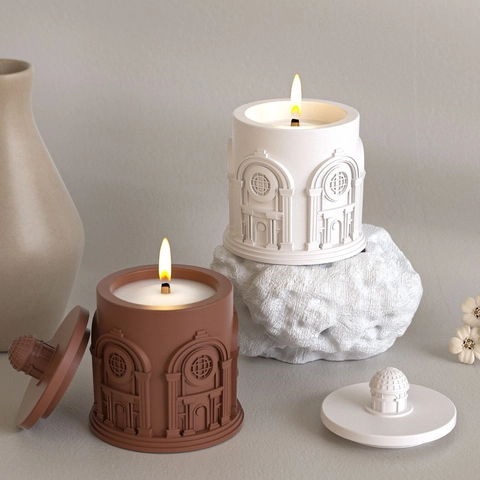 Classical European Palace House Silicone Mold For DIY Aromatherapy Candle Jar Plaster Storage Box Relief Architectural Design