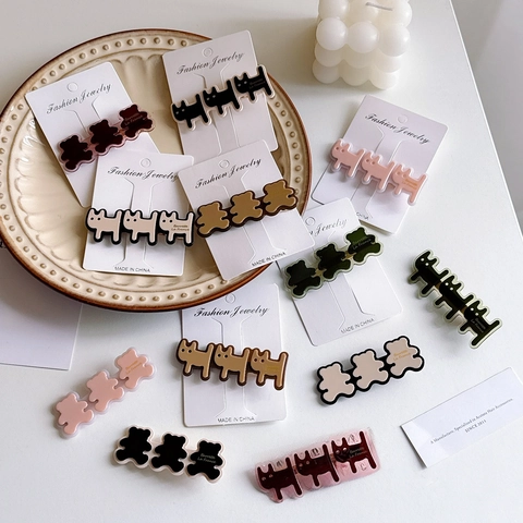 Pinza Para El Pelo Con Forma De Oso Gato Animal Acetato Pasador De Pico De Pato Estilo Francés Accesorio Dulce Para Mujeres Niñas