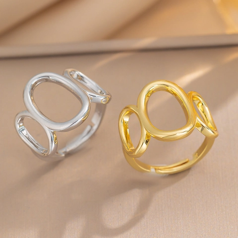 Geometrischer Hohler Ring 18K Vergoldetes Messing Minimalistisch Dreifach Oval Offen Verstellbar Mode Schmuck Damen