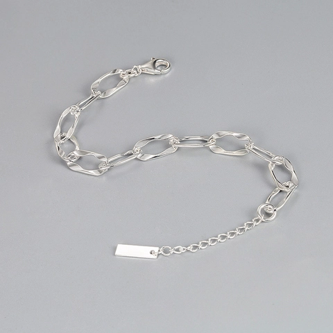 Minimalist S925 Sterling Silver Twisted Oval Link Chain Bracelet For Women Fashion Adjustable Geometric Jewelry Gift