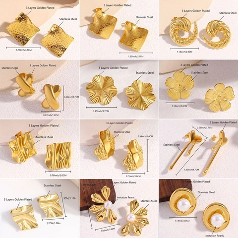 Onregelmatige Geplooide Oorknopjes Met 925 Zilveren Oorsteker Roestvrij Staal Verguld Geometrische Sieraden Vrouwen
