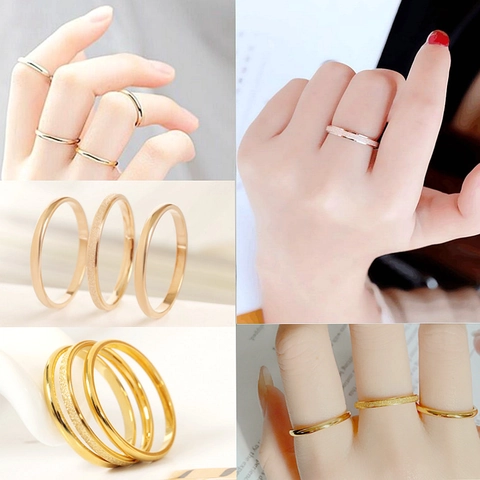 Anillos de Acero de Titanio Minimalistas para Mujer Oro Oro Rosa Plata Apilables Mate Pulido Anillos de Banda Fina Joyería de Moda Regalo