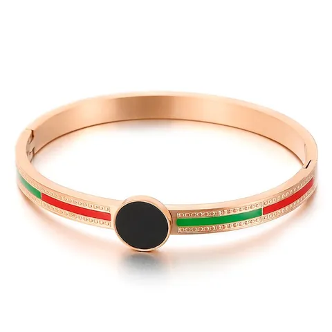 Fashion Bangle Bracelet Stainless Steel Gold Plated Geometric Enamel Stripes Hinged Cuff Luxury Jewelry For Women