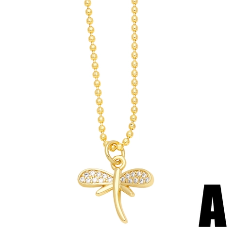Evil Eye Libelle Blatt Anhänger Halskette Kupfer Zirkon Vergoldet Mode Schmuck Für Frauen Kugelkette