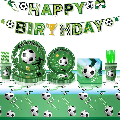 Stoviglie Festa Tema Calcio Decorazioni Compleanno Piatti Bicchieri Tovaglioli Tovaglia Banner Palloncini Decorazione Torta