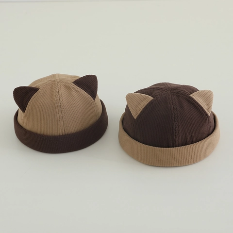 Gorro Miki Para Niños Con Orejas De Gato 3D Pana Algodón Docker Sin Ala Bloque De Color Ajustable Para Niños Pequeños