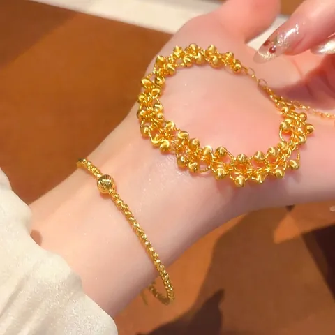 24K Gold Plated Copper Bangle And Multi-layer Bracelet Geometric Beads Spiral Transfer Bead Retro Jewelry For Women