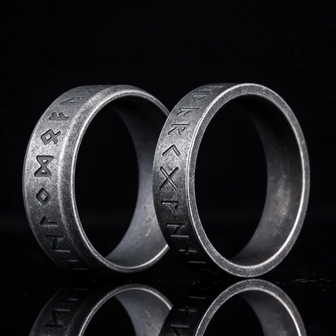 Bague Rune Viking Nordique Vintage En Acier Inoxydable Bande Rétro Argent Oxydé Bijoux Pour Hommes Unisexe