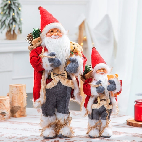 Figurine Père Noël Réaliste En Peluche Et Plastique Décoration De Noël Debout Ornement De Table Style Festif