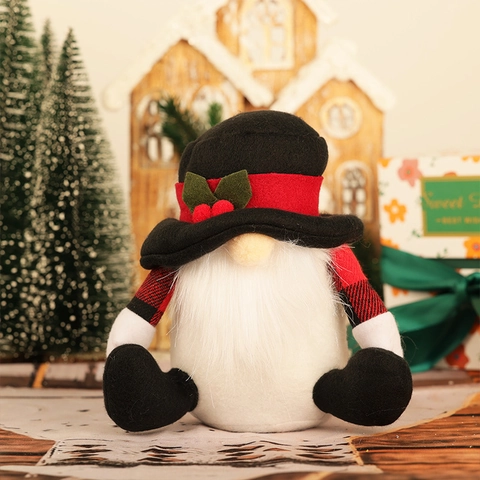 Gnomes De Noël Poupées Vieil Homme Sans Visage En Peluche Tissu Écossais Ornements Décoration De Table De Fête
