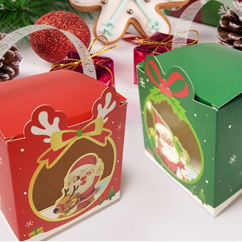 Scatole Regalo Di Natale Cartone Borse A Mano Con Finestra Trasparente Babbo Natale Renna Per Festa