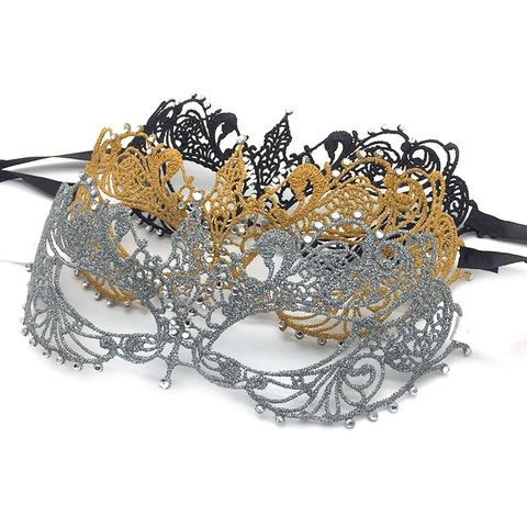 Lace Masquerade Mask With Rhinestones Hollow Out Vintage Half Face Eye Mask For Party Halloween Costume Accessory For Women