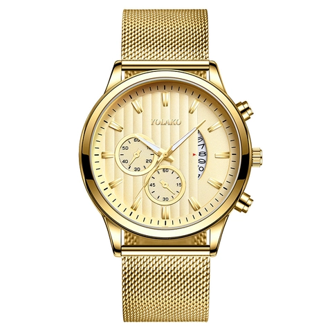 Men Quartz Watch Stainless Steel Mesh Strap Date Display Business Fashion Casual Wristwatch Multi Dial