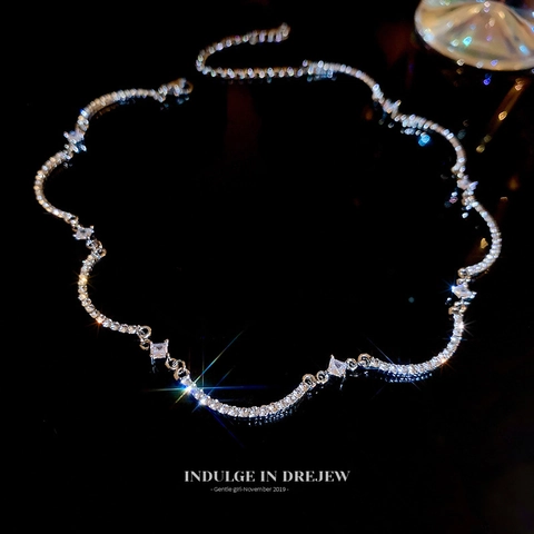 Collana Choker Arco Ondulato Rame Con Strass Zircone Lucida Catena Clavicola Per Donne Gioielli Di Moda