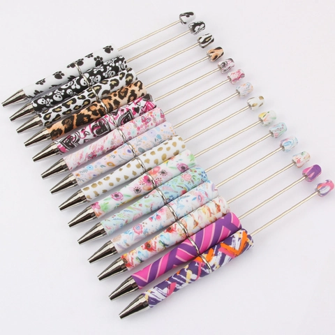 Stylos À Bille À Enfiler DIY Plastique Métal Matériau Motifs Imprimés Colorés Léopard Floral Vache Papeterie Cadeau