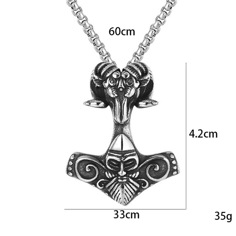 Vintage Viking Mjolnir Skull Cross Pendant Necklace Stainless Steel Punk Gothic Retro Hip Hop Jewelry For Men Women