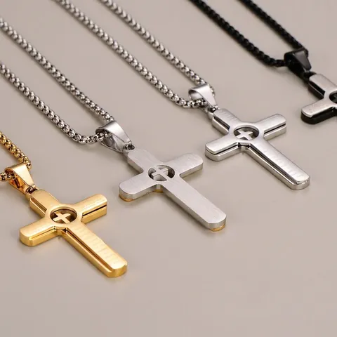 Collana Croce Acciaio Inossidabile 304 Incisa Preghiera Del Signore Scrittura Pendente Cavo Gioielli Religiosi Per Uomini